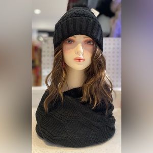C & D Women Hat and Scarf Black Set